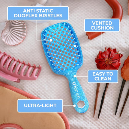 FHI HEAT UNbrush and UNbrush MINI Wet & Dry Vented Detangling Hair Brush Set, Sapphire Blue