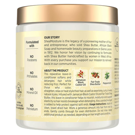 SheaMoisture Leave In Conditioner Conditioner For Hair Jamaican Black Castor Oil To Soften and Detangle Hair 20 oz