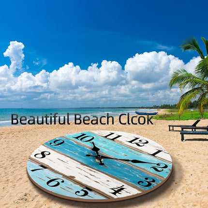 CHYLIN 16 Inch Wall Clock, Large Outdoor Clocks for Patio, Pool Beach House Decor Tropical Clocks for Walls, Nautical Coastal Themed Blue Clock for Lake House, Bathroom, Living Room, Kitchen (16")