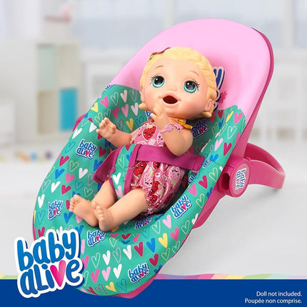 509 Crew Baby Alive: Deluxe Doll Car Seat - Green, Pink, Hearts - Accessory for Dolls Up to 18", Portable, Transform to Lounge Seat, Canopy, Kids Toy Ages 3+