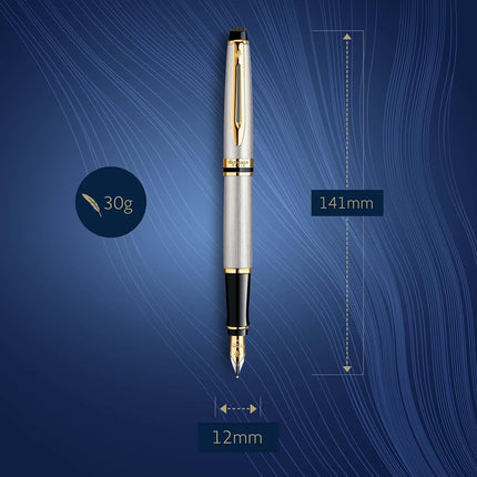 Waterman Expert Fountain Pen | Stainless Steel with 23k Gold Trim | Medium Nib | Gift Box