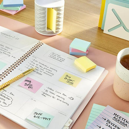 Post-it Greener Notes, 3x3 in, 12 Pads, America's #1 Favorite Sticky Notes, Helsinki Collection, Pastel Colors (Pink, Blue, Mint, Yellow), Clean Removal, 100% Recycled Material (654-RP-A)
