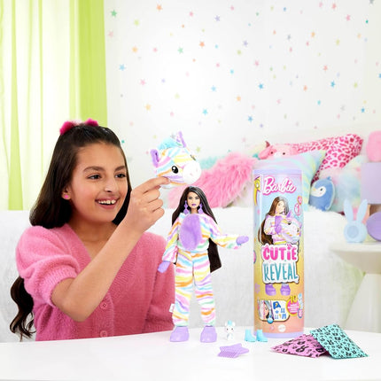 Barbie Cutie Reveal Doll & Accessories with Rainbow Zebra Plush Costume & 10 Surprises Including Color Change, Color Dream Series, HRK39