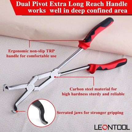 LEONTOOL Extra Long Nose Hose Grip Pliers 13" Spark Plug Pliers Long Reach XL Pivot Ring Nose Plier Hose Removal Plier with Serrated Jaw Spark Plug Boot Puller for Hard to Reach Narrow Spaces,Large
