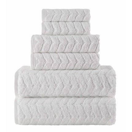 Elegant Comfort Luxury 6-Piece 100% Turkish Cotton Jacquard Braided Textured Premium Hotel Quality Towel Set– Soft and Absorbent, Includes 2 Bath Towels, 2 Hand Towels and 2 Washcloths, White