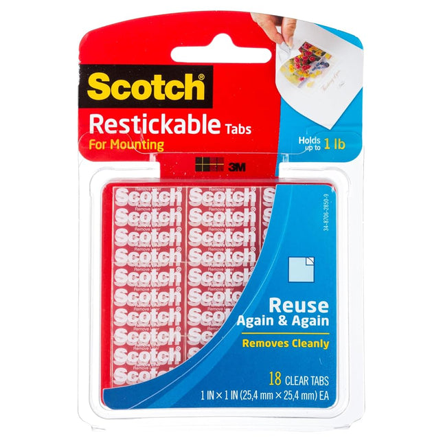 3M Scotch® Restickable Mounting Tabs, 18 Tabs, 25m