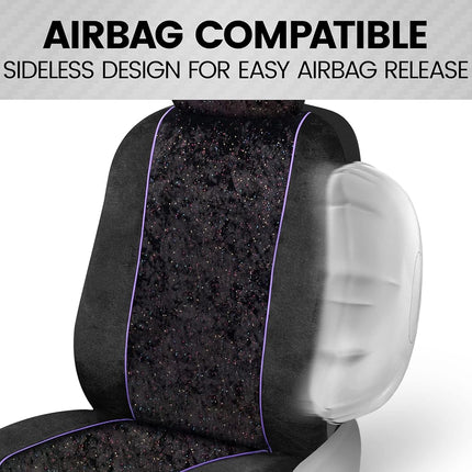 Dark Theme Fresh-Protect Sideless All Protection Unique Fun Graphic Design Seat Belt Side Airbag Armrest Compatible Protective Universal Auto Cars Front Seat Covers -2 Piece Stardust