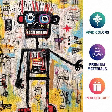 Cross & Glory – Neon Robot Rhapsody – 1000 Piece Jigsaw Puzzle for Adults | Abstract Neo-Expressionism Art | Luminous Yellow Highlights | Premium Quality | Vibrant Colours