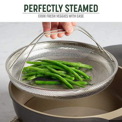Goodful All-in-One Pan Steamer Basket, Premium Stainless Steel Construction, Dishwasher Safe, Perfect for Steaming Vegetables, Full Handle for Easy Use