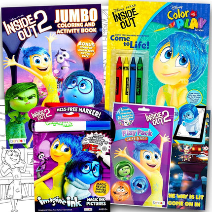 Disney Inside Out 2 Coloring Book Set - Bundle of 2 Pixar Inside Out Coloring Books, Mess Free Imagine Ink, Play Pack, Crayons, Stickers for Girls