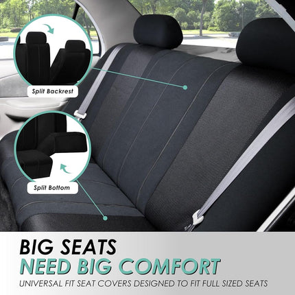FH GROUP FH-FB070115 Juego completo de fundas para asientos de coche de tela deportiva, color negro sólido, compatible con airbags y banco dividido con alfombrillas de vinilo F11306 - Compatible con la mayoría de coches, camiones, SUV o furgonetas.