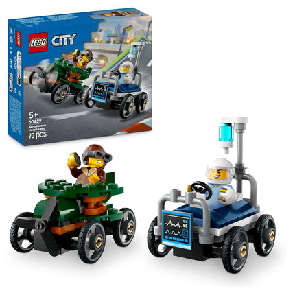 LEGO City Airplane vs. Hospital Bed Race Car Pack Toy - Soapbox Car Toys for 5+ Year Old Boys & Girls - Fun Gifts for Birthdays & Holidays - Building Set Includes 2 Minifigures - 60459