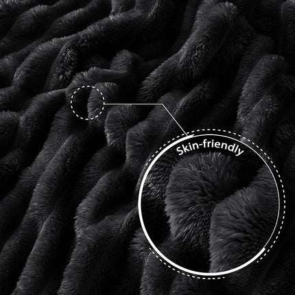 Exclusivo Mezcla Striped Jacquard Bed Blanket Double Size, Black