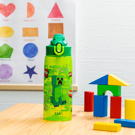 Zak Designs Minecraft Creeper Sage 25oz Leak-Proof Straw Kids Water Bottle