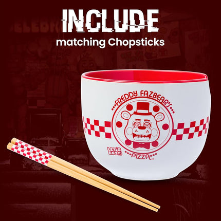 Silver Buffalo Five Nights at Freddy's Ceramic Ramen Bowl w Chopsticks 20oz