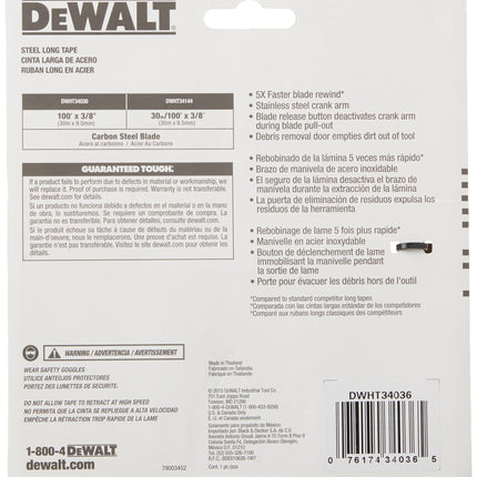Mètre à ruban DEWALT, 30,5 m, autobloquant, finition chrome massif, poignée en caoutchouc (DWHT34036L)