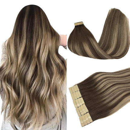 DOORES Tape Hair Extensions Human Hair Balayage Ch