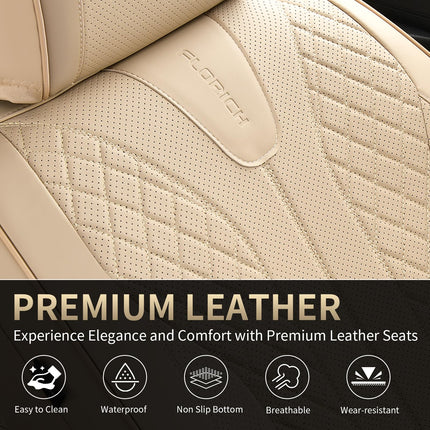 FLORICH Front Seat Covers, Leather Car Seat Covers Luxury Automotive Seat Covers Waterproof Car Seat Protectors Universal Fit for Most Cars SUV Trucks Vehicles, Beige