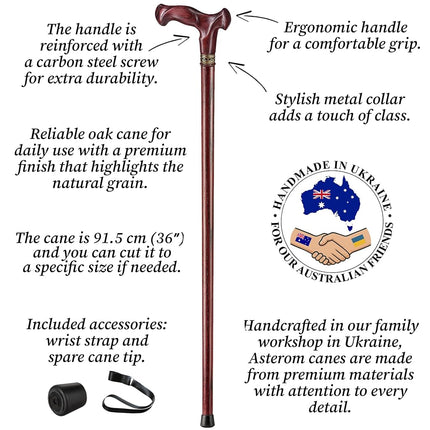 Asterom Walking Cane - Handmade, Ergonomic, Cane for Women - Wooden Walking Sticks for Seniors Women, Unique, Cool (Cherry, 36 Inches)