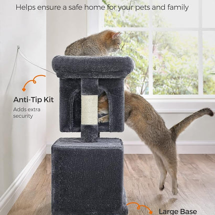 Feandrea Cat Tree Tower, 67 cm, S, Condo for Kittens up to 7 lb, Large Perch, 2 Caves, Scratching Post, Smoky Gray UPCT611G01