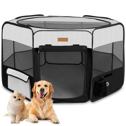 Akinerri Pet Playpen Portable Foldable Playpen for Dog/Cat/Puppy Exercise Kennel Dogs Cats Indoor/Outdoor Removable Mesh Shade Cover (Blue, Small)
