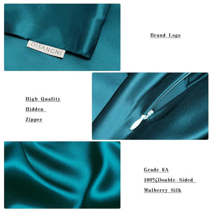 DISANGNI 100% Natural Mulberry Silk Pillow case for Hair and Skin with Hidden Zipper 22 Momme Both Sides Real Silk Pillow Case (1pc Queen Size 20" x30", Blue Green)