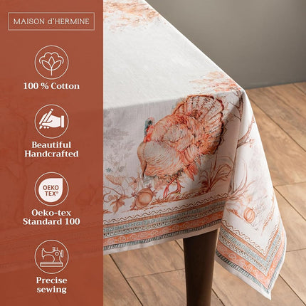 Maison d' Hermine Table Cloth Square Table Reusable 100% Cotton 54"x54"