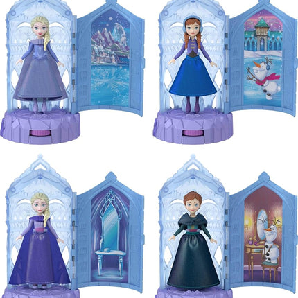 Mattel Disney Frozen Surprise Small Dolls & Mini Castle Playsets with Spinning Doll Reveal, Ice Castle Spin Surprise from Movies (Styles May Vary)