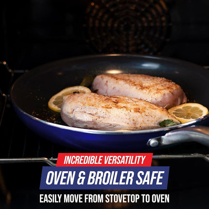 Blue Diamond Cookware Diamond Infused Ceramic Nonstick 12" Frying Pan Skillet PFAS-Free Dishwasher Safe Oven Safe Blue