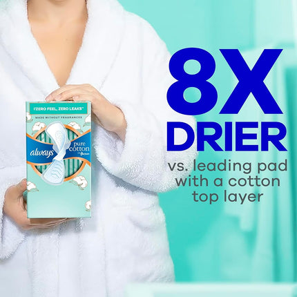 Always Pure Cotton Feminine Pads for Women, FlexFoam Pads with Wings, Size 3, Extra Heavy Flow Absorbency, Unscented, 66 Count (3 Packs of 22)