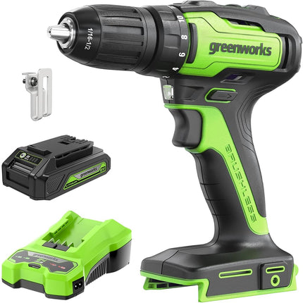 Greenworks 24V Brushless Drill/Driver, 2Ah USB Bat