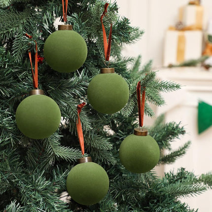Liliful 15 Pcs Velvet Christmas Balls Bulk Flocked Christmas Tree Ball Ornaments Plastic Xmas Decorative Hanging Ornaments(Green,2.36 Inch)