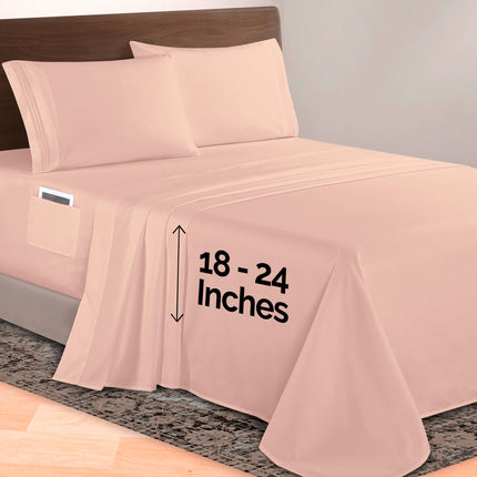Elegant Comfort Luxurious 1500 Premium Hotel Quality Microfiber 4-Piece Sheet Set, 18-24 Inches Deep - Extra Deep Pocket Sheets - Ultra Soft 4PC Deep Pocket Sheets, King, Blush