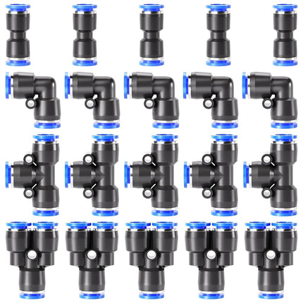 TAILONZ Pneumatic 12mm od Push to Connect Fittings Pneumatic Fittings Kit 5 Spliters+5 Elbows+5 tee+5 Straight (20 pcs)