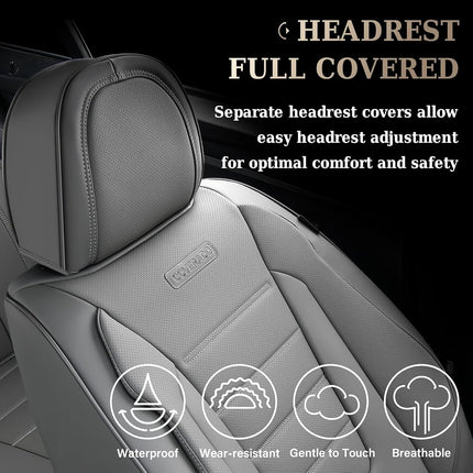 Coverado Seat Covers Full Set, Seat Covers for Cars, Gray Car Seat Cover, Waterproof Car Seat Protector, Nappa Car Seat Cushion, 5 Pieces Car Seat Covers Front Seats and Back Fit for Most Cars