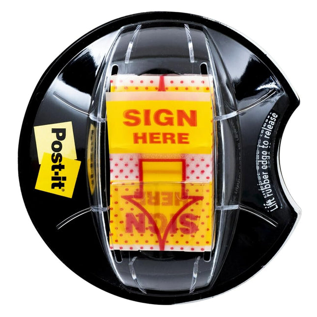 Post-it Flags, Sign Here, 200/High Volume Desk Grip Dispenser, 1 in Wide, Yellow (680-HVSH)