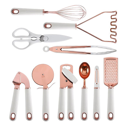 COOK WITH COLOR Kitchen Gadget Set Copper Plated Stainless Steel Utensils with Soft Touch Handles, Copper White, 10 Pieces