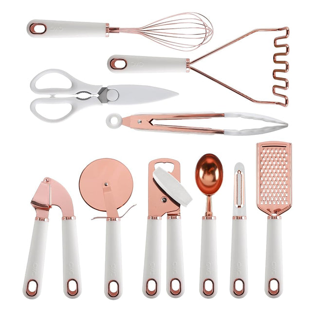 COOK WITH COLOR Kitchen Gadget Set Copper Plated Stainless Steel Utensils with Soft Touch Handles, Copper White, 10 Pieces