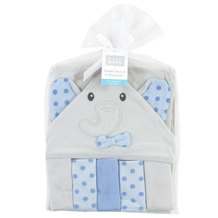 Hudson Baby Unisex Baby Hooded Towel and Five Washcloths, Pink Dots Pretty Elephant, One Size
