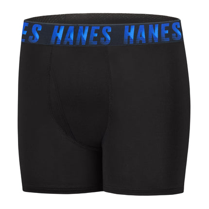 Hanes Big Moves Breathable Underwear, Performance Stretch Boxer Briefs for Boys, Moisture-Wicking, 6-Pk, Black, Black, Medium