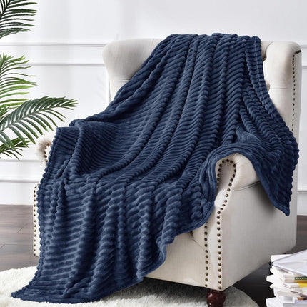 BEDELITE 3D Ribbed Navy Blue Fleece Throw Blanket for Couch, 50x70 Inch