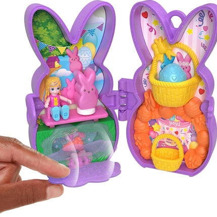 Polly Pocket x Peeps, 6 Micro Dolls & 2 Playsets with 6 Themed Accessories & Clip Keychains, Travel Toy, Partnership Compact