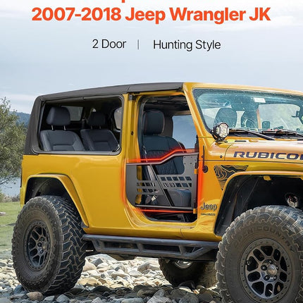 Puertas tubulares VEVOR para Jeep, 2 puertas, estilo caza, con bisagras de alta resistencia y pestillo OE, puertas de Jeep con almohadillas de goma y tubo de acero templado, aptas para Jeep Wrangler JK 2007-2018
