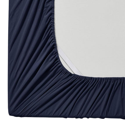 Queen Flannel Fitted Sheet Only with Full Elastic & Built in Corner Sheet Straps to Prevent Shifting - Soft & Breathable Flannel Bottom Sheet, Queen, Navy Blue