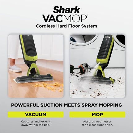 Shark VACMOP Cordless Hard Floor Vacuum Mop Includes 2 Disposable VACMOP Pads and a 12oz VACMOP Solution, Charcoal Gray, VM180