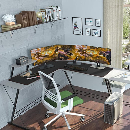 ZORESYN L-Shaped Gaming Desk Mat Mouse pad, Computer Corner Desk Pad, 137x140x40cm Home Office Writing Desk Pad, Large Waterproof PU Leather Corner Mousepad - Black