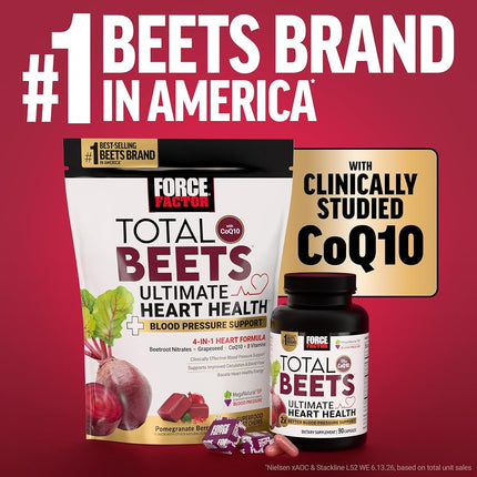 Force Factor Total Beets Drink Mix Superfood Powder with Nitrates to Support Circulation, Blood Flow, Nitric Oxide, Energy, Endurance, and Stamina, Cardiovascular Heart Health Supplement, 30 Servings