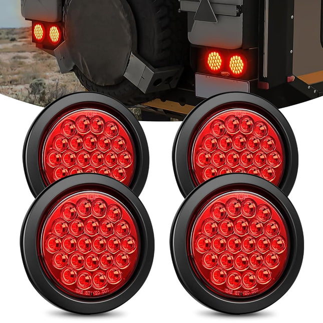 Nilight 4Inch Round Trailer Tail Light 4PCS 24LED 