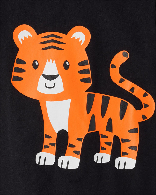The Children's Place Baby and Toddler Boys' Animal Short Sleeve Graphic T-Shirts, Multipack, Tiger/Giraffe/Monkey/Shark, 5T