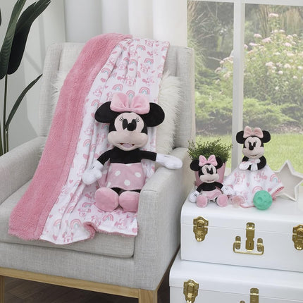 Disney Minnie Mouse White, Pink, and Aqua Rainbow and Heart Lovey Security Blanket